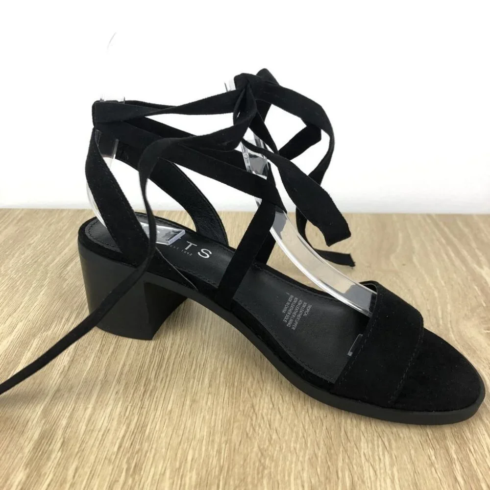 Betts Black Heels Size 5 Ankle Bow Tie Block Heel Faux Suede Party Formal - Picture 2 of 9